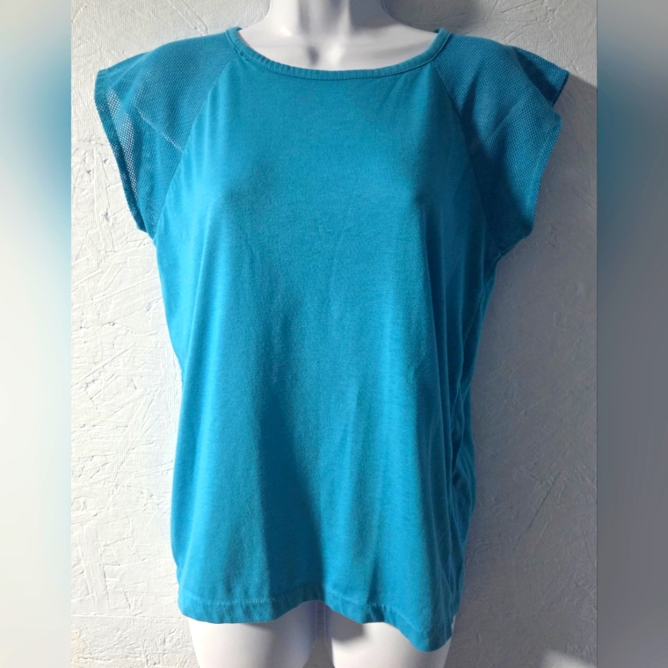 Vintage 80s Main Event Turquoise Mesh Sleeve Tee  M